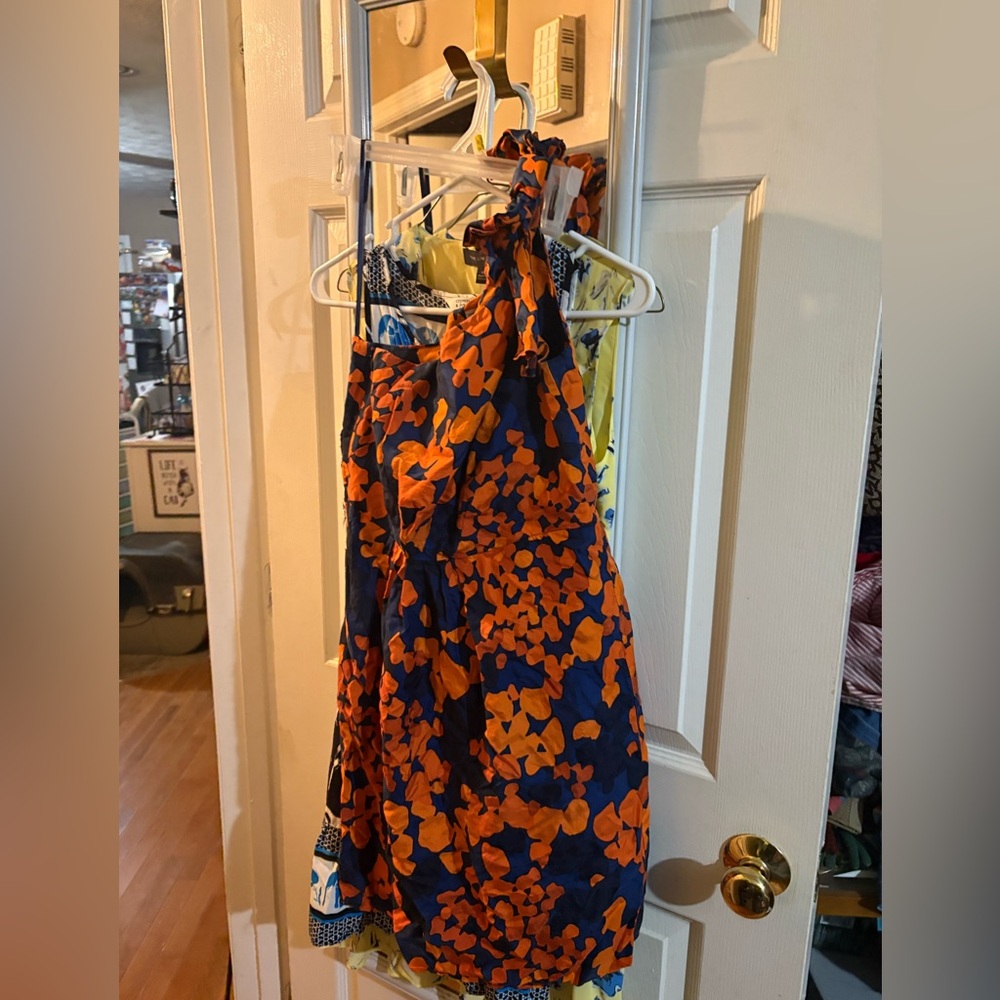 Milly Navy and Orange Floral One-Shoulder Dress